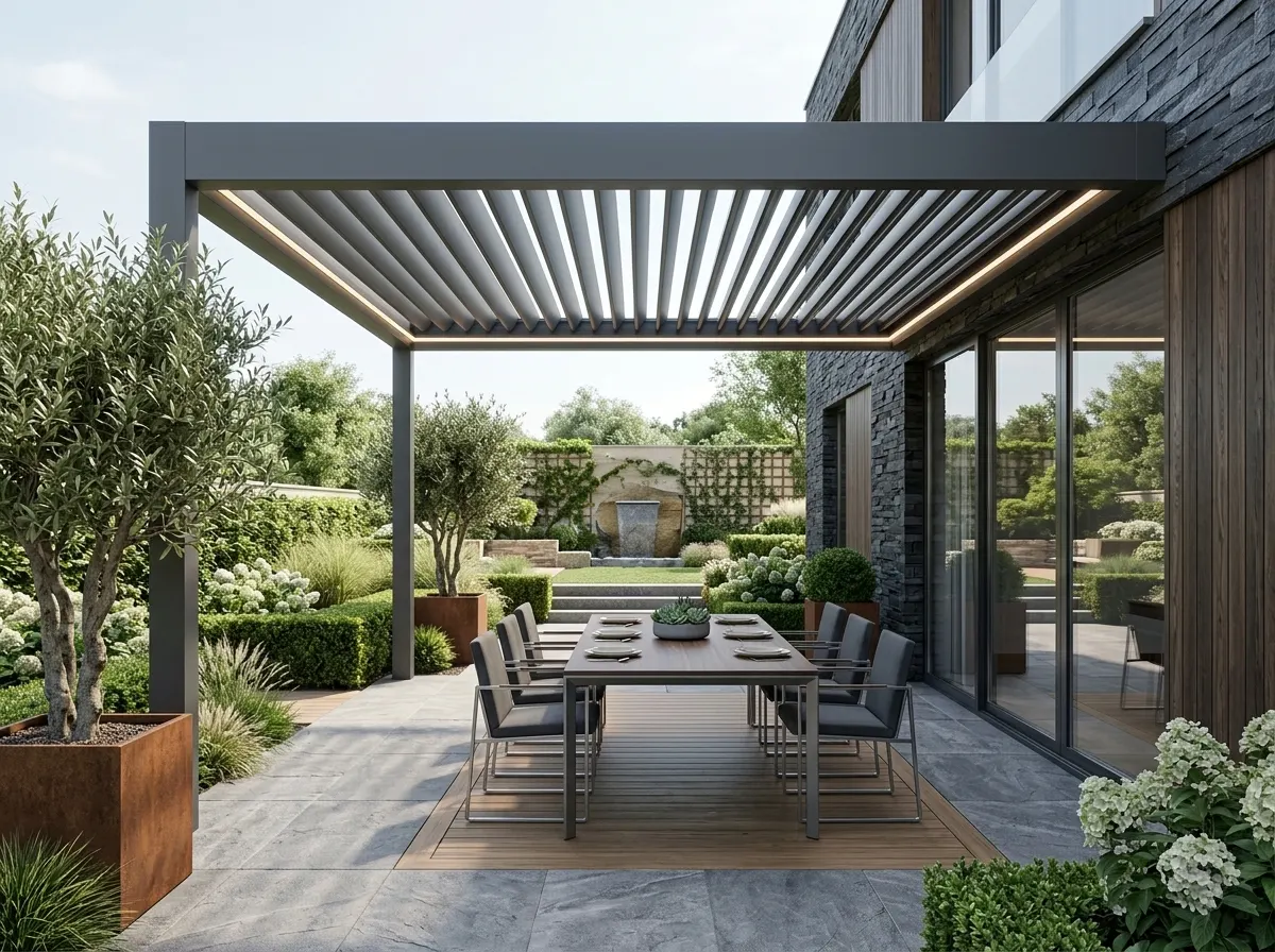 Çeşme villa terası bioklimatik pergola ve zip perde
